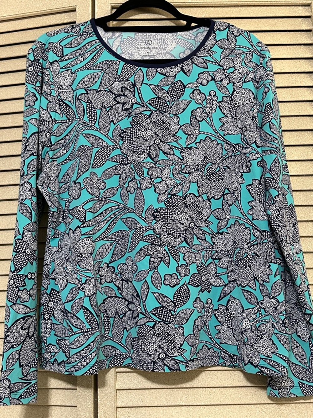 Lands' End Turquoise and Black Floral Long Sleeve Tee
